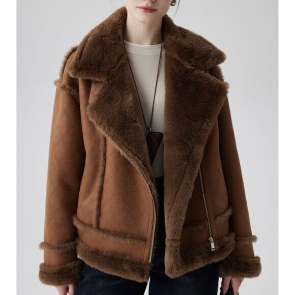 Oversized Brown Suede Aviator Coat - Picture 2 of 9